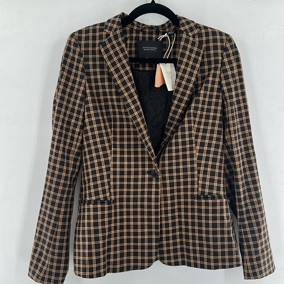 Scotch & Soda Atelier No 1 Plaid Single Button Blazer Navy Yellow Medium NWT - Picture 3 of 7